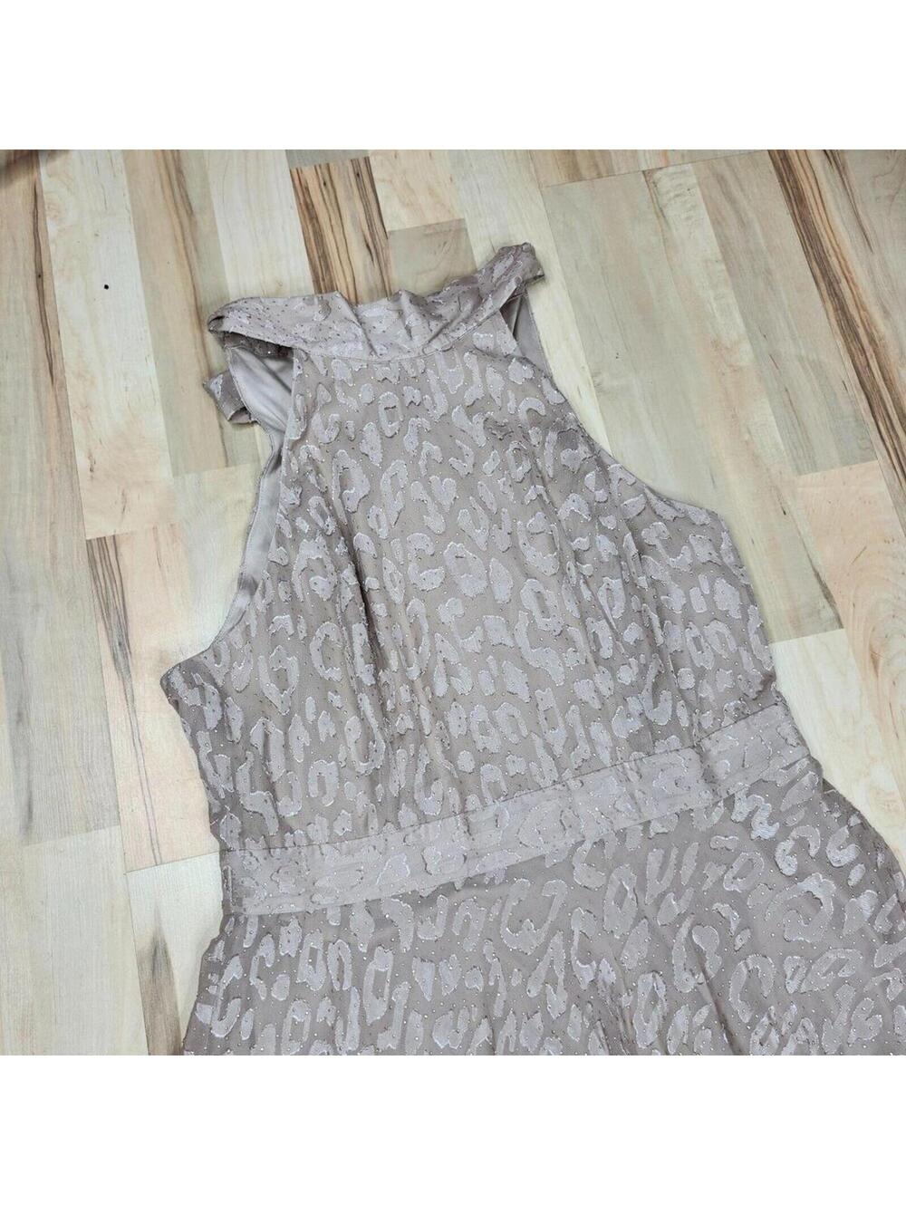LAUNDRY Womens Beige Zippered Tie Back Animal Print Halter Midi Dress Size 14 - Picture 3 of 9